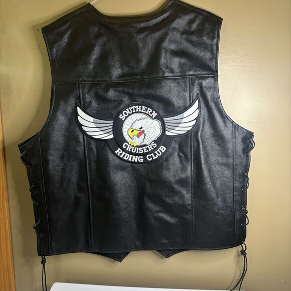 #HWK Motorsports Leather Vest Southern Cruisers Riding Club Patch On Back XL - Picture 7 of 9